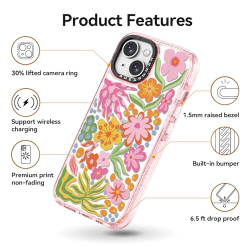 Coque iPhone 13 rose pailleté passiflore protection téléphone antichoc - 5
