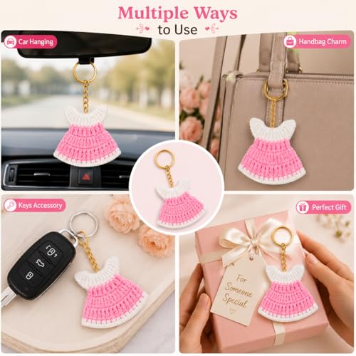 Image of Handmade Crochet Keychain for Women & Girls, Cute Yarn Key Ring, Bag Charm, Car Key Holder & Gift, Aesthetic Handmade Floral Accessory
