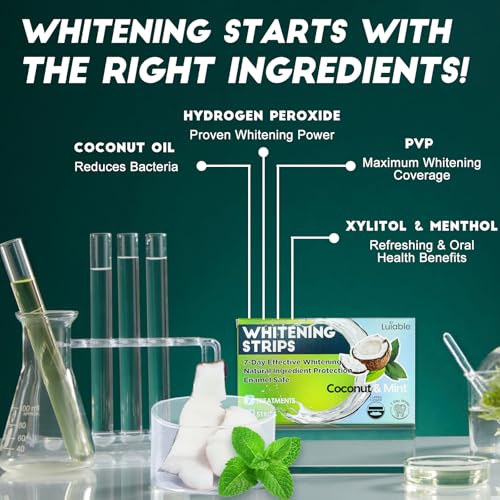 Image of Teeth Whitening Strips for Tooth White: Professional Dentist Formulated Teeth Whitener Enamel-Safe Non-Slip 14 Strips 7 Treatments (14 Count (Pack of 1), Coconut Mint)