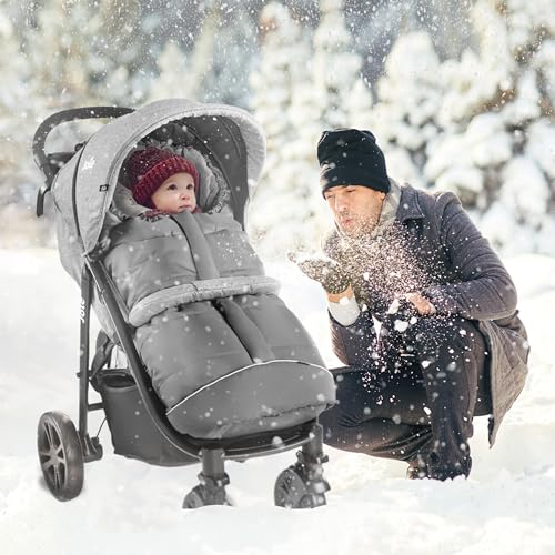 Miniatura 7 de Zamboo Saco Universal Para Bebé En Carro O Capazo Abrigo De Invierno Con Forro Polar Térmico - Compatible Con Arnés De 3 Y 5 Puntos - Reflectores De Seguridad Y Bolsa De Transporte Gris