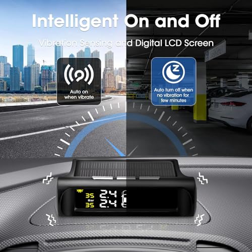 Tire Pressure Monitoring System, TPMS Tire Pressure Monitor System Solar Waterproof TPMS Sensors Set of 4 Wireless LCD Display Tire Pressure Monitor Real-time Detection for 0-87 PSI Rv Trailer