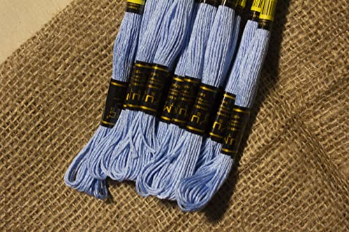 Image of 12 Pieces 129 /3325 Premium Embroidery Thread Egyptian Cotton Skeins Cross Stitch Floss Oeko TEX Stranded Baby Blue 129