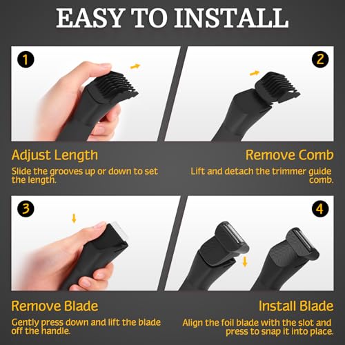 Image of Bikini Trimmer for Men, 2 in 1 Electric Razors Shaver, IPX7 Waterproof Body Hair Trimmer with Mirror, LED Light & Display, Painless Pubic Hair Removal, Black