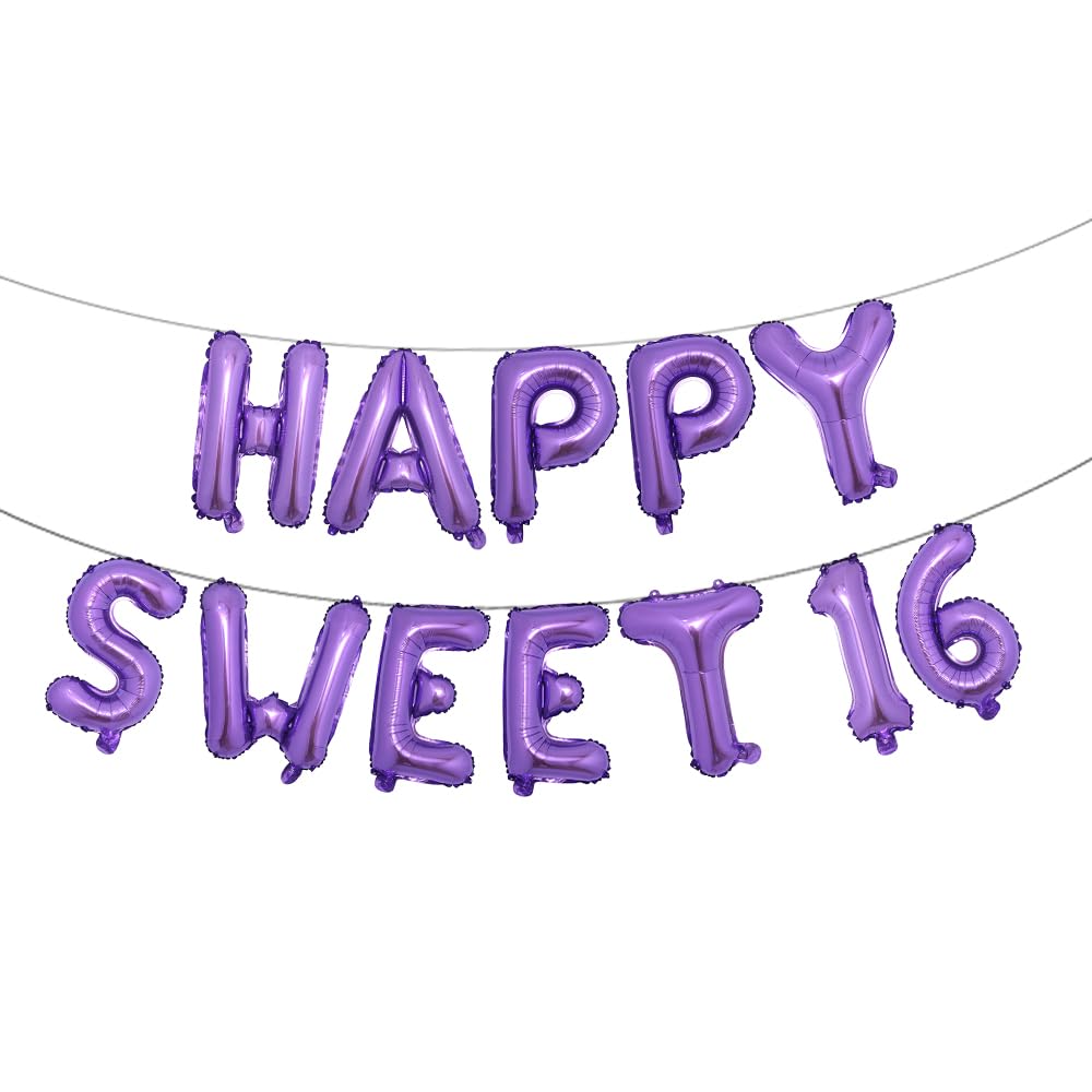 Happy Sweet 16 Balloon Banner Multicolor 16th Birthday Party Decorations - Happy Sixteen Party Decorations Supplies (HAPPY SWEET 16 Purple)