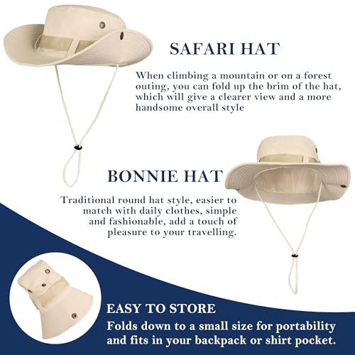 ehsbuy Safari Sonnenhut Herren Breite Krempe Boonie Buschhut Faltbar Cowboy Stil Fischerhut Atmungsaktiv Wanderhut Outdoor Bucket Hut mit Verstellbarem Kinnriemen