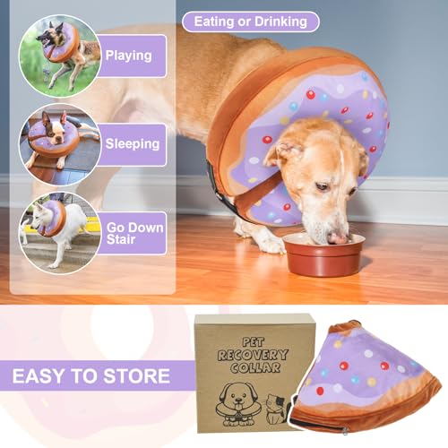 Image of BEAUTYZOO Dog Cone Alternative After Surgery for Large Medium Small Dogs, Soft Inflatable Cone Collar for Dogs Cats, Pet Neck Donut E Collar Dog Recovery Collars to Stop Licking, Purple Donut, S