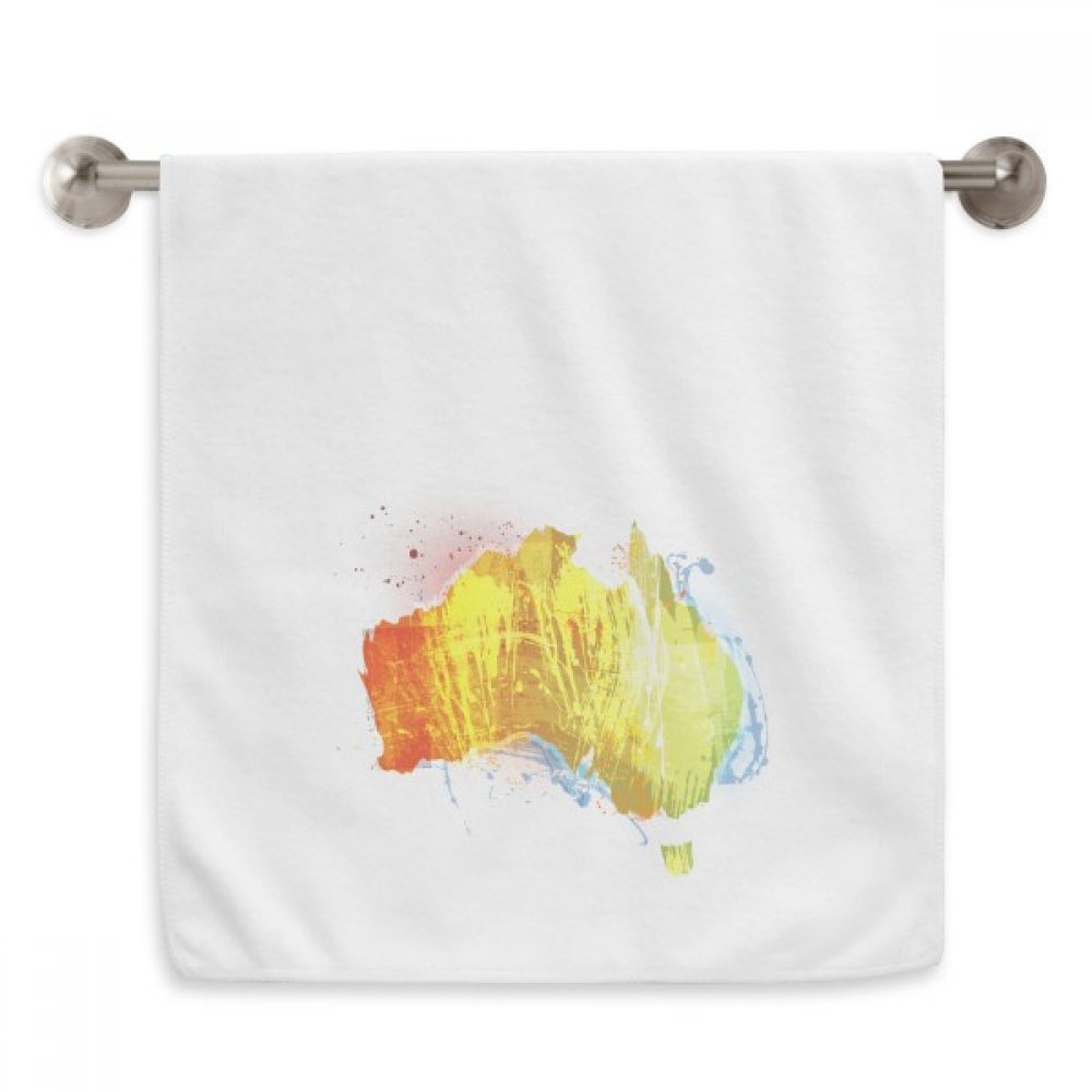 Serviette débarbouillette carte Australie motif coloré essuie-main blanc