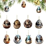 車用ドラゴンオーナメント、ドラゴンエッグクリスマスオーナメント | アクリルドラゴンオーナメント2D 漫画のドラゴンのクリスマスオーナメント - 8X 自動車バックミラー用漫画動物飾り