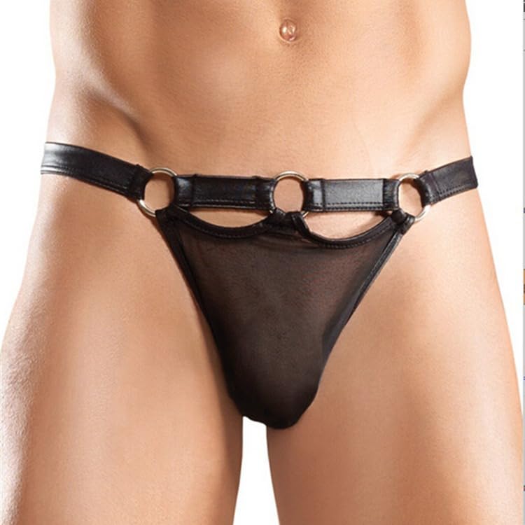 Mens Sexy See Through Thong Underwear Mesh Sexy Adjustable Transparent Thongs for men Black