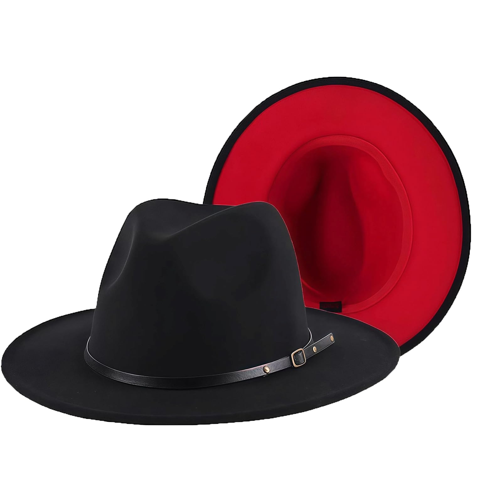 Chapeau Fedora à large bord bicolore en feutre avec boucle de ceinture pour homme et femme