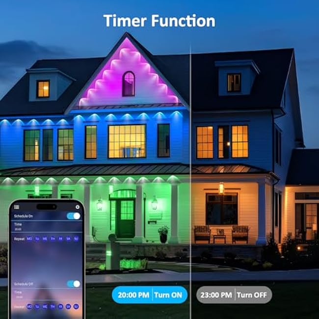 IVRICH 100FT Permanent Outdoor Lights, Smart RGB Eave Light with APP/Remote Control, IP67 Waterproof, DIY Scene Modes, Music Synchronization, Timer Function, for Christmas, Party, Holiday Decor