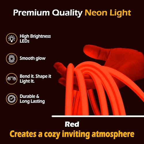 Image of Forus 20M LED Neon Strip Light Red, 240 LEDs /M High Brightness COB Neon Rope Light, Waterproof IP65 Flexible Silicone Strip, Cuttable LED Light for Home, Bedroom, Wall Decor, Shop, Festival Lighting