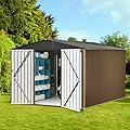 GarveeLife Outdoor Metal Storage Shed, 10x10 ft Metal Shed with Lockable Doors, Large Garden Tool Shed with Sturdy Frame Structure, for Backyard, Patio, Lawn, Brown