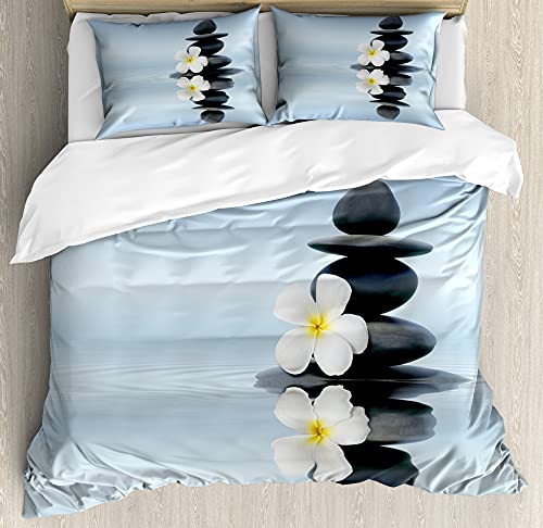 ABAKUHAUS SPA Funda Nórdica, Piedras Plumeras, Decorativo 3 Piezas con 2 Fundas de Almohada, 230 x 220 cm - 70 x 50 cm, Azul Claro y Gris