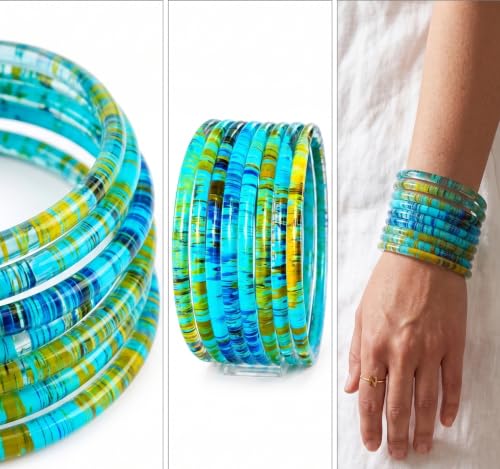 Image of NMII Premium Glass Bangle Set for Women | Multicolor Designer Kangan | Fancy Kanch ki Chudiya | 3D Transparent Chudi Set | Wedding & Festive Occasions Bangles