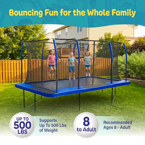 Image of Upper Bounce Rectangle Trampoline Set with Top-Ring Enclosure Net, Outdoor Backyard Recreational, Gymnastics Activity for Kids and Adults, High Weight Capacity 500 lbs