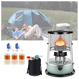 Draagbare kerosine convectieverwarmers voor binnen en buiten, kamperen, vissen, niet-elektrische kerosine kachelverwarming met 3 lonten, roestvrijstalen olieverwarmers brander, 4,5 l 9000 BTU,