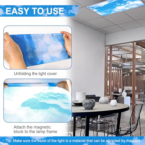 Aheroi 4 Pcs Light Covers, 4 x 2 Feet Magnetic Light Covers for Fluorescent Light Shade Drop Ceiling Light Filters Classroom Decorative Light Cover for Room School Office(Cloud Blue Sky) by Aheroi - Image 6