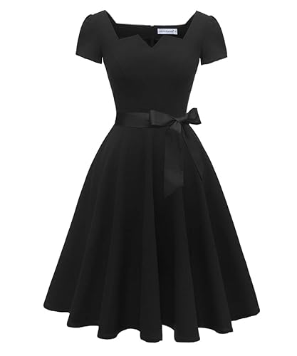 Girstunm Women's Classic Tea Dress Short Sleeve Swing Cocktail Party