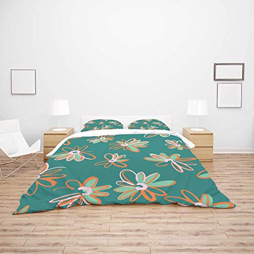 Parure de lit housse de couette vert en polyester doux et durable à motif pâquerettes - 4
