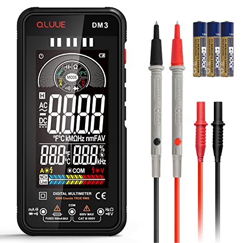 Multimètre QLUUE avec 5999 Compteurs Grand écran couleur LCD Multimètre numérique à sélection automatique pour mesurer la résistance de tension Test de fil d'incendie Continuité Température ambiante