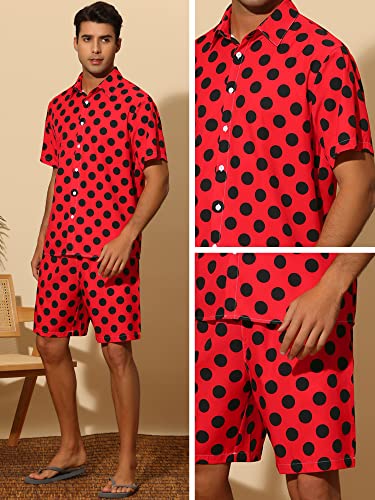 Lars Amadeus Red Polka Dots Shirts For Men's Hawaiian 2 Pieces Set Shirts And Shorts Matching Set Large #TOP4