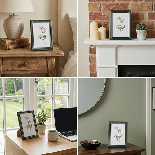 Image of Premium 5x7 Inch Green & Gold Photo Frame | Tabletop Display with Plexiglass Front | Perfect for Home Decor, Memories & Gifting