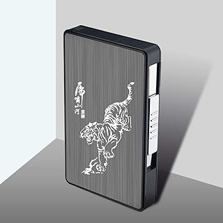Cigarette Case with Lighter, Cigarette Box, USB Rechargeable Cigarette Lighter, Electric Flameless Windproof, Full Pack 16 Pieces Slim Cigarette (Color : F)
