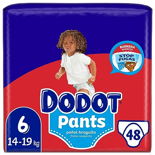 Dodot Pants Pañal-Braguita Talla 6, 48 Pañales, 14kg - 19kg, Con Barrera STOP Fugas Que Ayuda A Prevenir Fugas Traseras