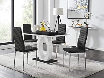 Furniturebox UK Table and Milan Chairs Set - Contemporary High Gloss and Glass Dining Table with 4 Modern Black Milan Chairs