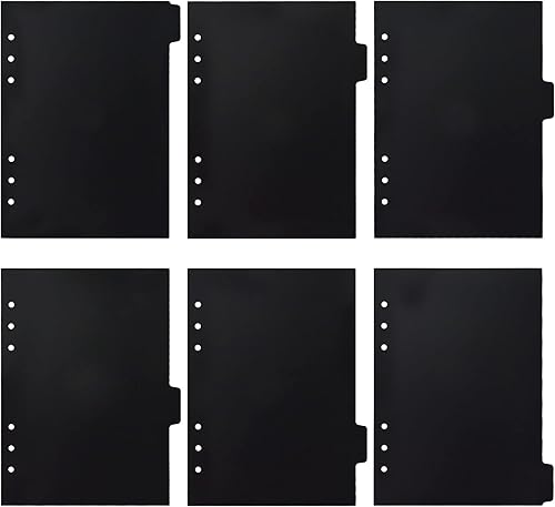 Buqoo Divisores de plástico A5 para carpetas, divisores de índices negros, 6 agujeros, separadores de páginas de PVC, pestañas WITT para cuaderno,