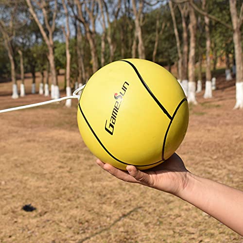 GAMESUN Galvanized Tetherball Set with Yellow Ball, Galvanized Poles, Rope for Outdoor, Backyard