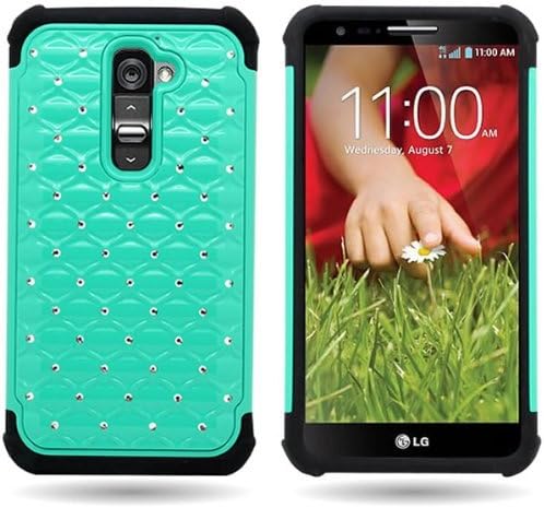 CoverON Hybrid Dual Layer Diamond Case for LG G2 D802 - Teal Hard Black Soft Silicone (Teal Black)