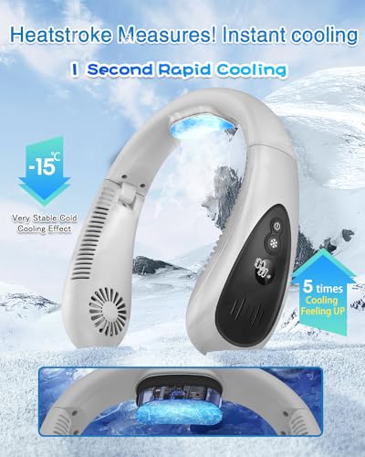 Image of Neck Air Conditioner, Portable Neck Fan with Cooling Plate 360Cooling Airflow, 5000mah Rechargeable USB Fan Hands Free Bladeless Wearable Foldable Mini Fan for Men Women Kids Home Office Outdoor
