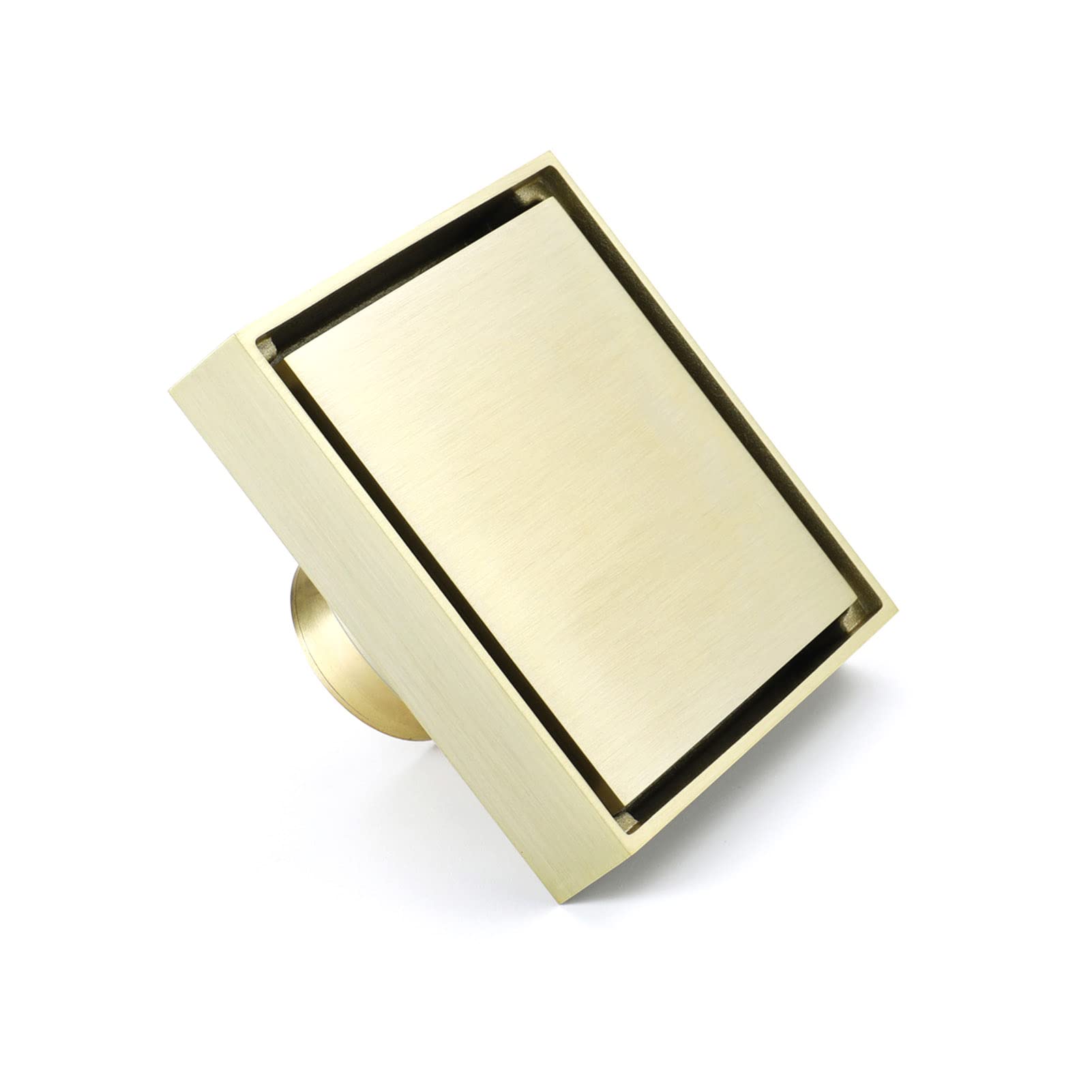 10 Cm Brass Brushed Gold Invisible Square Shower Floor Drain Bathroom Shower Floor Drain with Removable Tile Insert Grate Cover