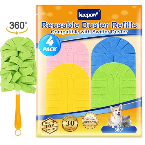 Image of KEEPOW Reusable Duster Refill Compatible with Swiffer Hand Duster, Heavy Duty Duster Refills, 360 Degree Dusters Refills for Cleaning, Fleece Refill Ceiling Fan, 4 Pack (Handle is Not Included)