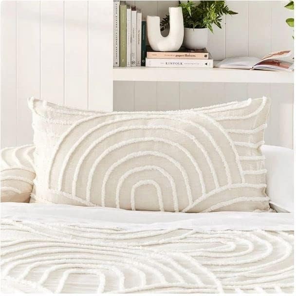 100% Cotton Hand Tufted Duvet Cover Boho Bedding 3 Pieces with Corner Ties & Zip Closures (Off White/Cream, Over Size 120" x 120")