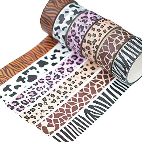 MOZXIRZ 6 Rolls Leopard Animal Print Washi Tape Cheetah Cows Zebra Masking Tape Decorative Tapes Adhesive Stickers for DIY Crafts Bullet Journal Scrapbooking Planner Gift Wrapping