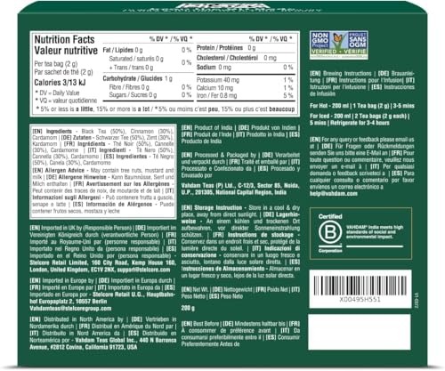 VAHDAM Süßer Zimt Masala Chai Tee | 100 Pyramidenteebeutel | Assam Schwarztee mit Zimt & Kardamom | Würziger Chai-Geschmack | Vakuumversiegelt für Frische