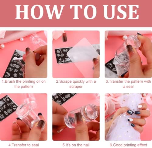 JUNEBRUSH 2 Set Double Sided Nail Art Stamper Clear Silicone Nails Stamping Jelly with Scraper DIY Manicure Nail Art Tool (Double head)