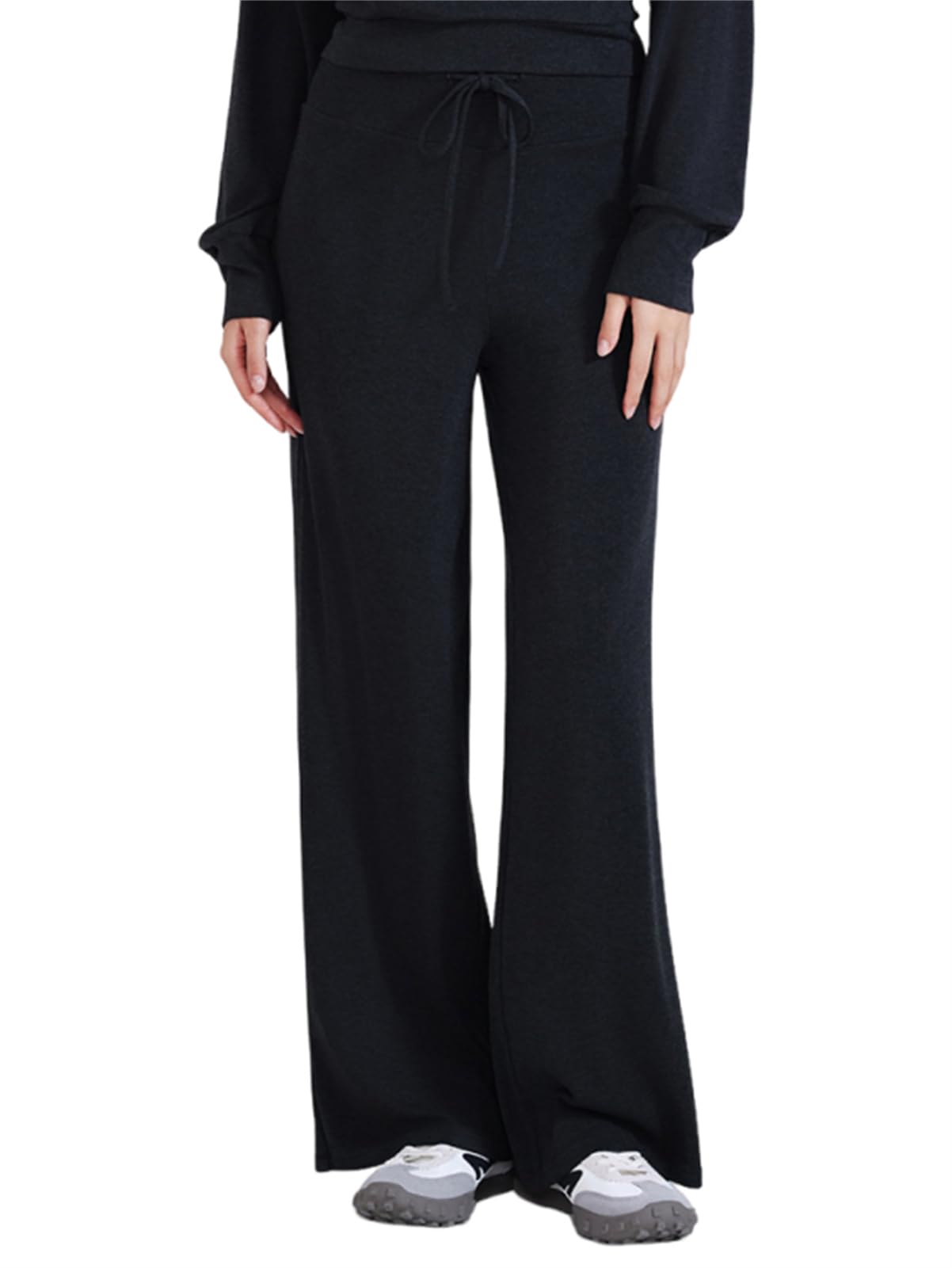 SotRong Pantalones de yoga de cintura alta y pierna ancha para mujer, pantalones deportivos con cordón, estilo palazzo