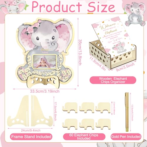 Image of Wenqik 63 Pcs Pink Elephant Baby Shower Guest Book Alternatives Set Baby Shower Decorations with Photo Frame Sonogram Frame Keepsake 60 Wood Slices Guest Book for Birthday