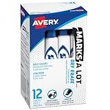 Avery Marks A Lot Dry Erase Markers, Low Odor, Chisel Tip, 12 Blue Whiteboard Markers for Classroom and School Supplies, Office Supplies, and More (24406)