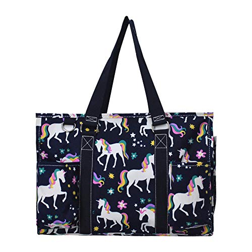 NGIL Utility Water Resistant Tote Bag, Top Zipper Closure, Perfect Gifts for Working Women, Nurses, Gym bag (Unicorn Print-Navy)2
