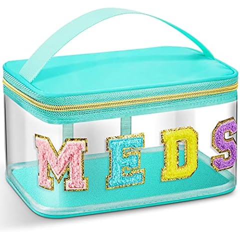 Geetery Chenille Letter Bag Nylon Makeup Bag Portable Bag Makeup Cases Preppy Patch Makeup Bag with Zipper Cosmetic Toiletry Storage Bag for Women(Green,Elegant Meds) Cover