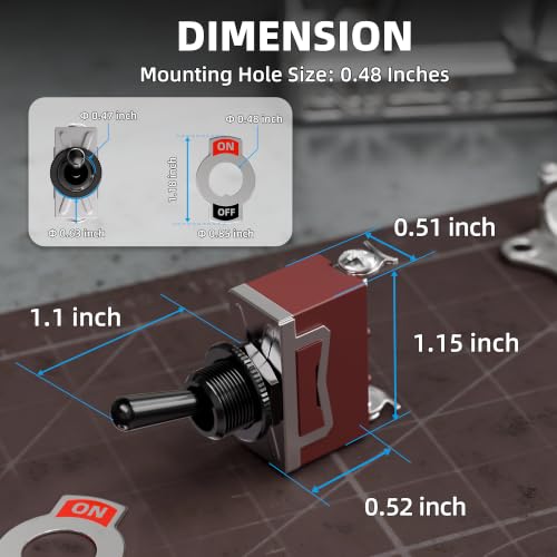 Image of DaierTek 12V Heavy Duty Black Handle Toggle Switch, SPST 2 Pin ON Off Toggle Switch,12 Volt 30A High Current Metal Housing Toggle Switch for Car Automotive Industrial Machinery