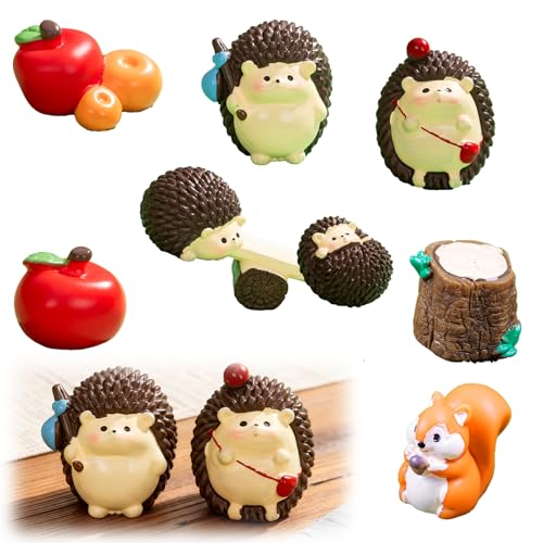 Aihoom 9 pcs Figurines Miniatures Hérisson, Ornements d’Intérieur et d’Extérieur, DIY Bureau Chambre Paysage, Décoration d’Automne en Résine, pour...
