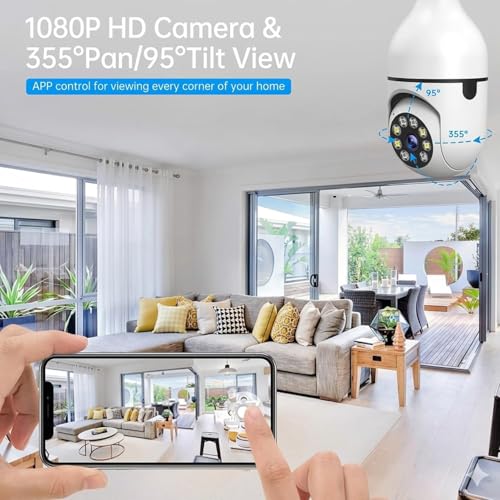 Image of securinnov 3MP WiFi Light Bulb Camera Home Office Outdoor | 360 Rotation | Color Night Vision |1080p | Motion Detection | Two Way Audio | Wireless Home Security | Mobile App V380 Pro (Light Bulb)
