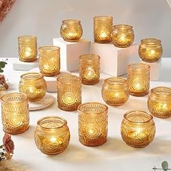 36 Pcs Amber Candle Holders - Vintage Candle Holder for Rustic/Boho Wedding Table centerpieces, Bridal Shower, Baby Shower Decoration
