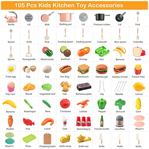 105 Piece Kids Kitchen Toy Set with Pretend BBQ and Camping Playset for Boys and Girls